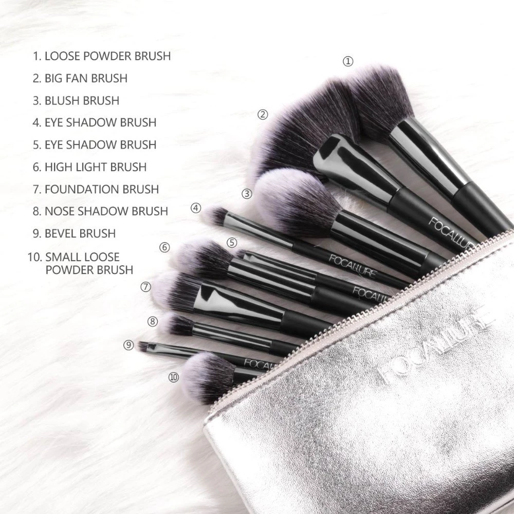 FOCALLURE Professional 10pcs Brush Set With Pouch