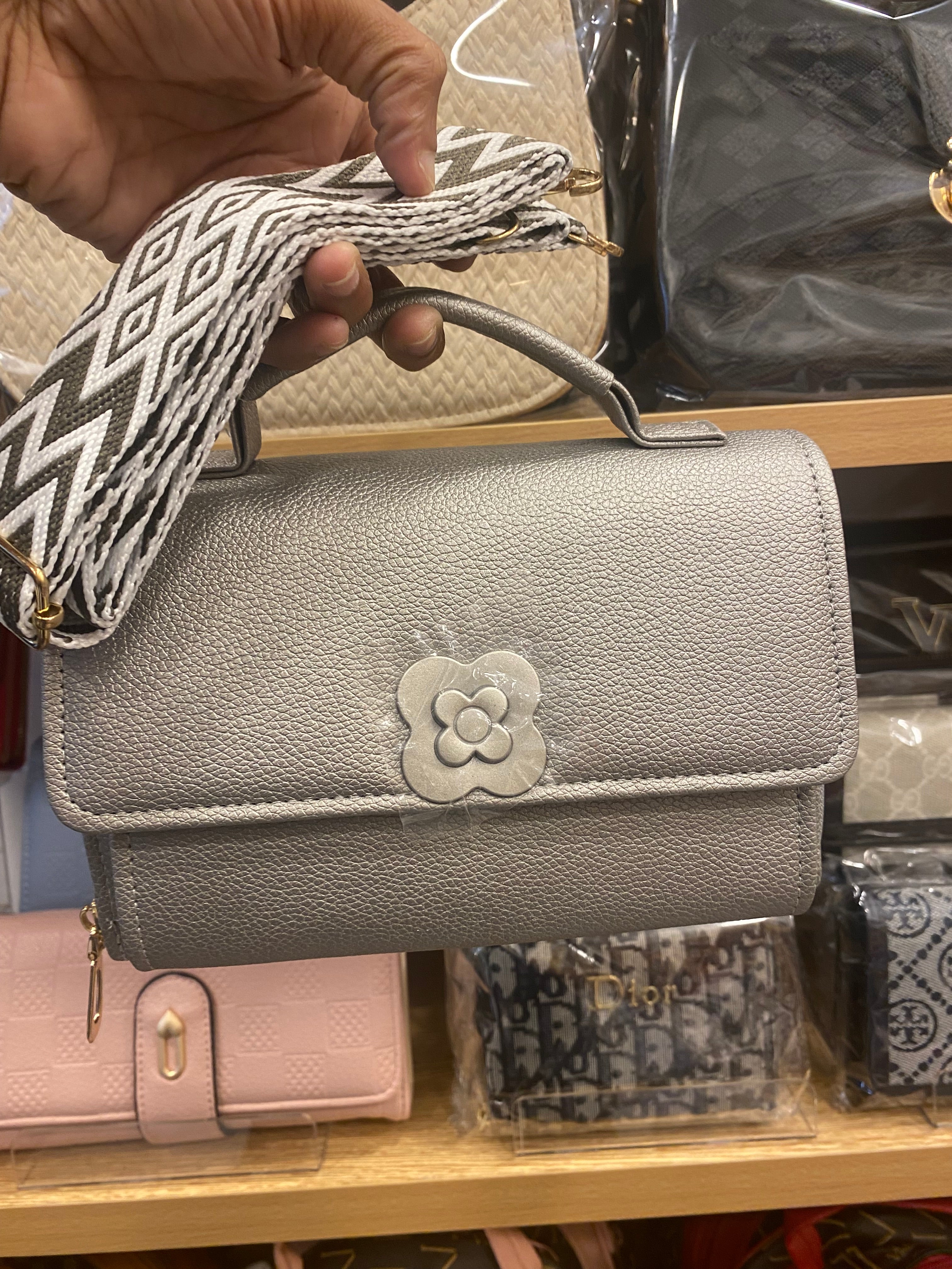 Ladies Mini Cross Body Bag - Silver