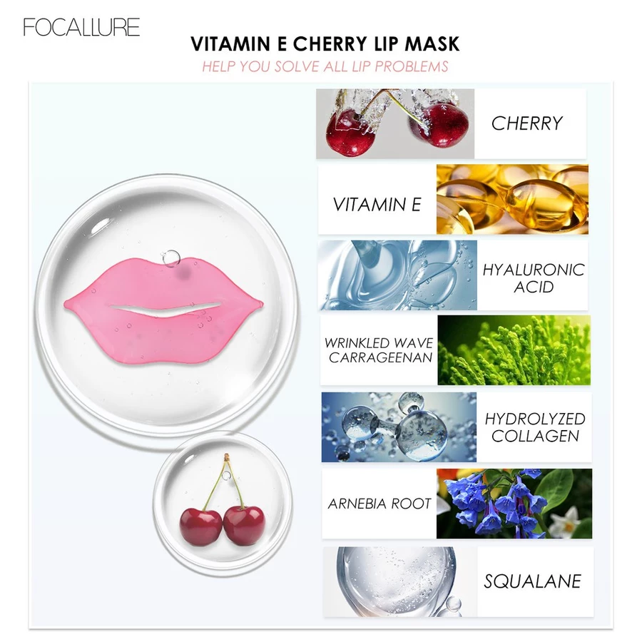 FOCALLURE Vitamin E Collagen Cherry Lip Mask (5pcs) (Expire Date 2026/03/25)