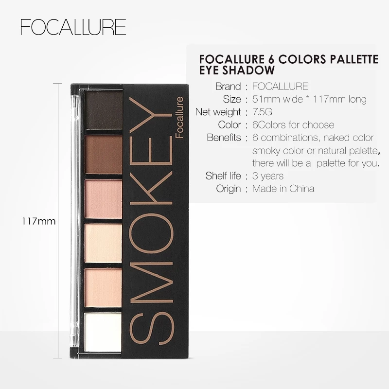 FOCALLURE 6 Color Smokey Eyeshadow Palette